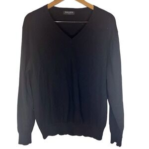 Kallspin Womens Cashmere Wool Blend‎ Vneck Black Sweater Size Large Warm